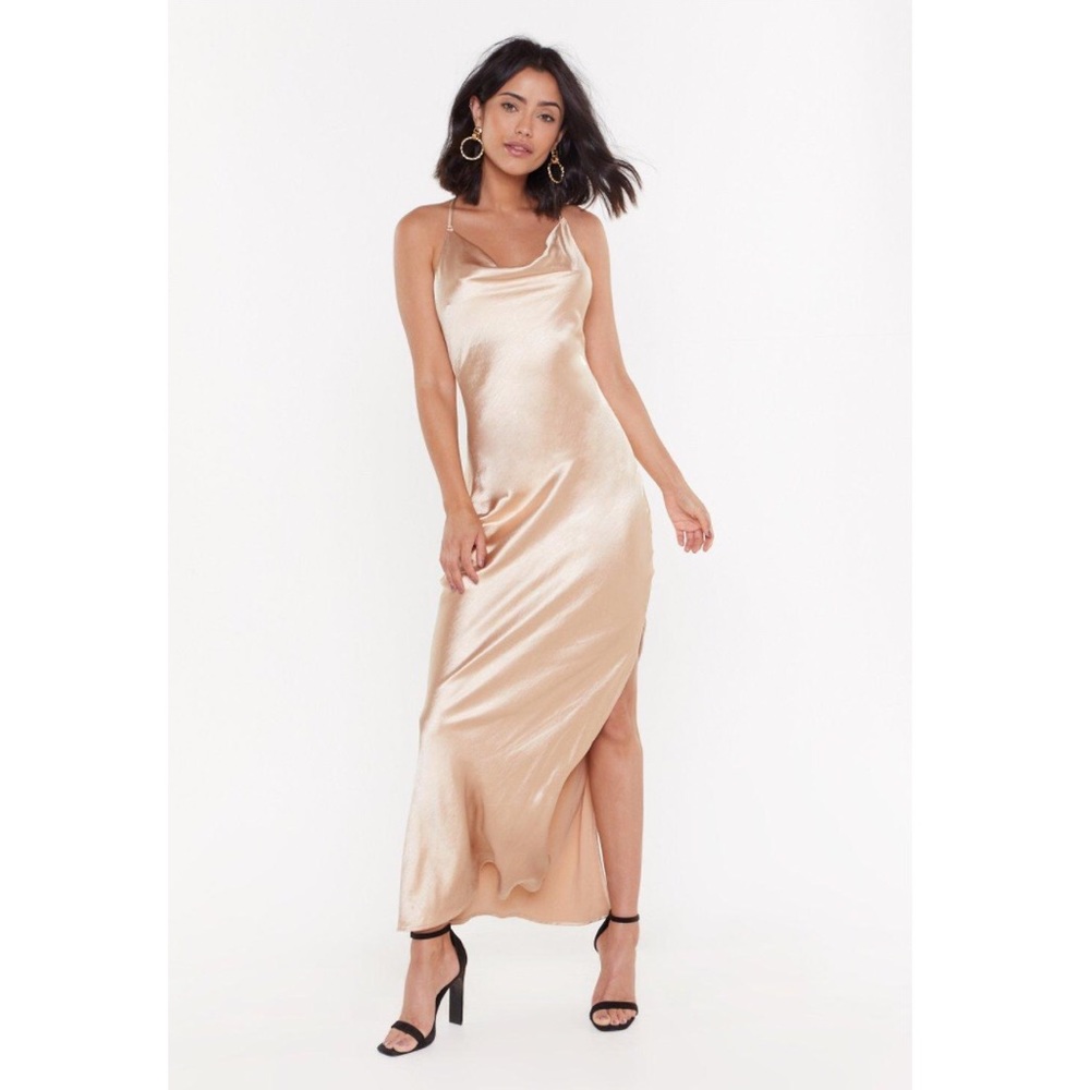 Nasty Gal Champagne Cowl Neck Slip Dress
